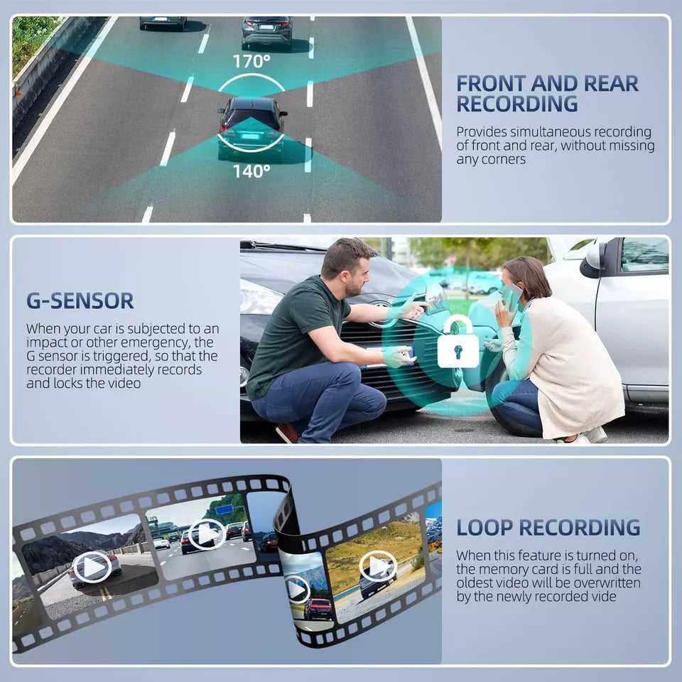 4 Inch Aanraakscherm Dashcam Voor en Achter