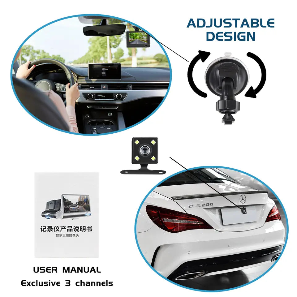 4 Inch Aanraakscherm Dashcam Voor en Achter