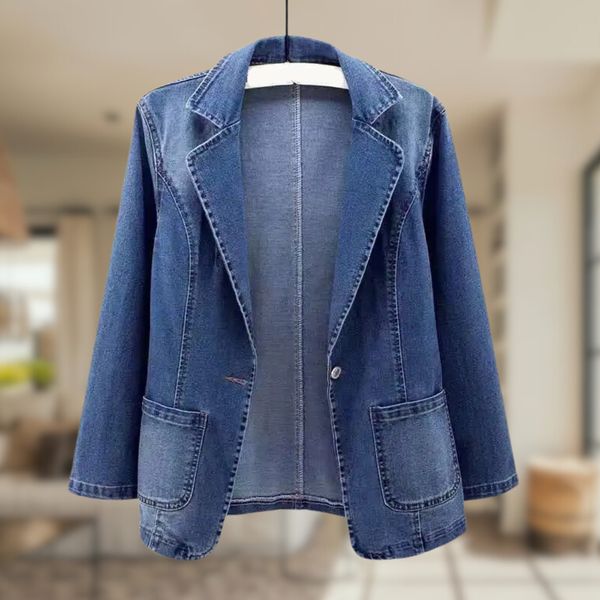 Denim Blazer Dames – Stijlvolle denim blazer met getailleerde pasvorm voor casual en feestelijk gebruik