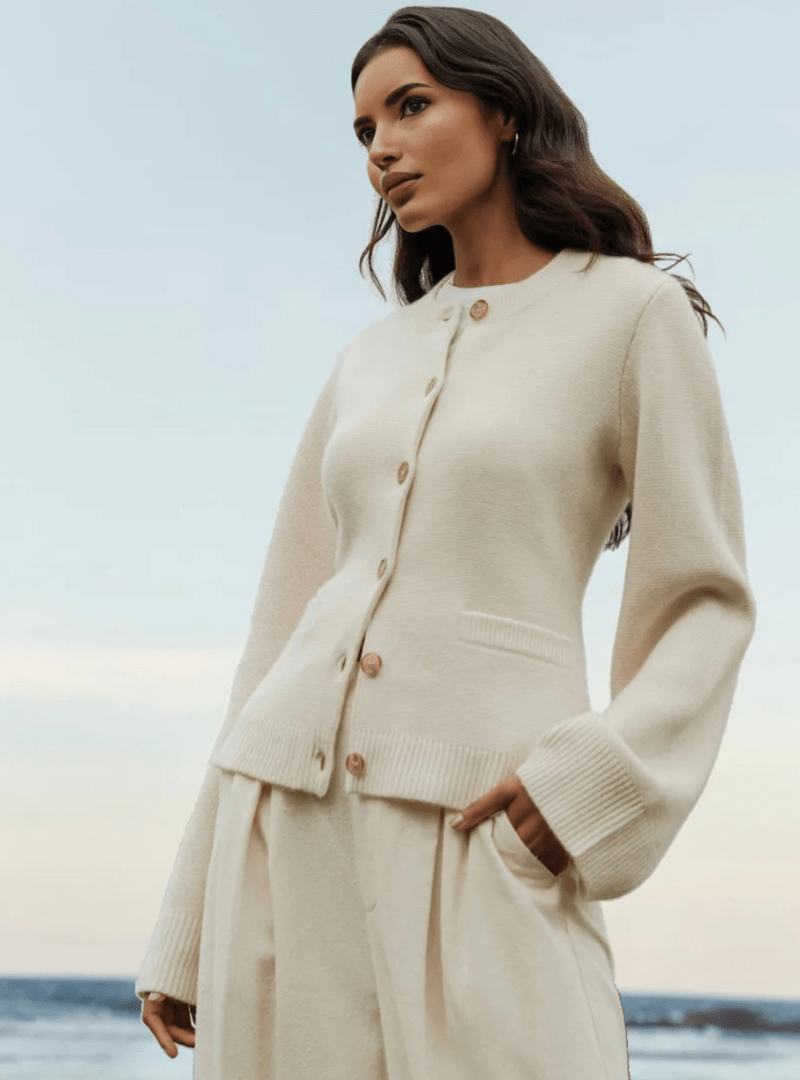 Dames strikjack met knopen en zakken – Elegante damesjas voor casual en feestelijke gelegenheden