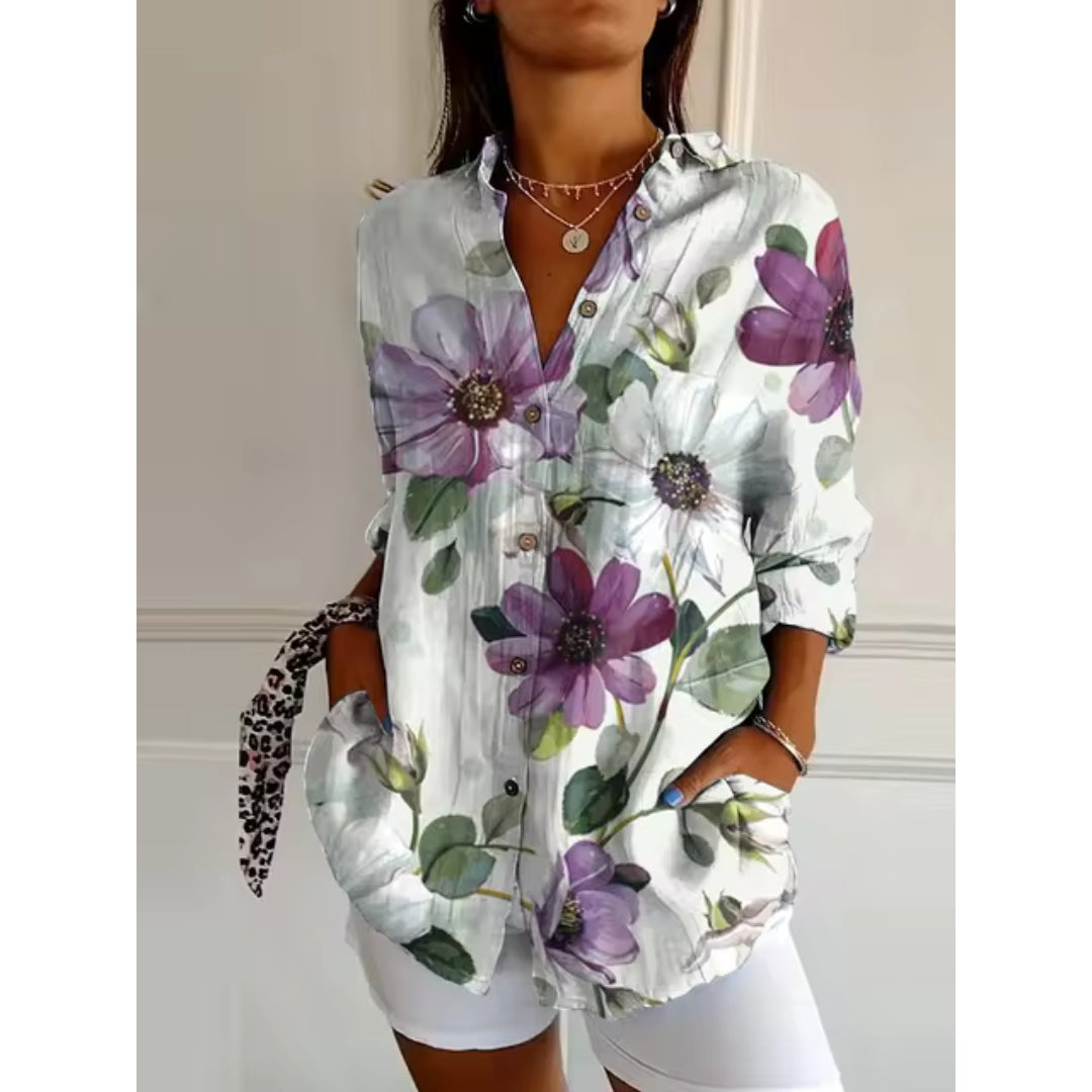 Bloemen Blouse Dames – Elegante Blouse met Knopen en Bloemenprint voor Casual en Feestelijke Gelegenheden