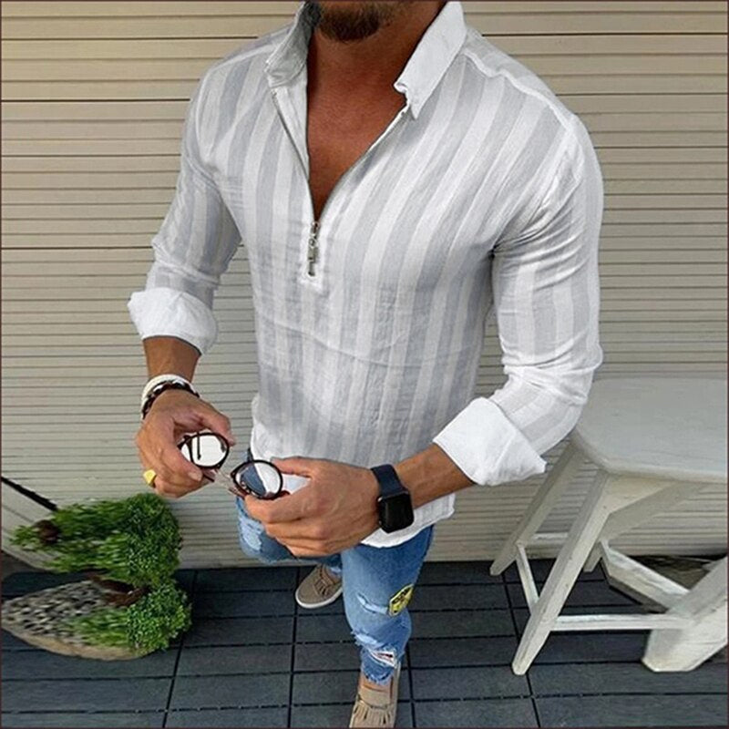 Langarmshirt heren – Comfortabel shirt met rits, lange mouwen en casual stijl