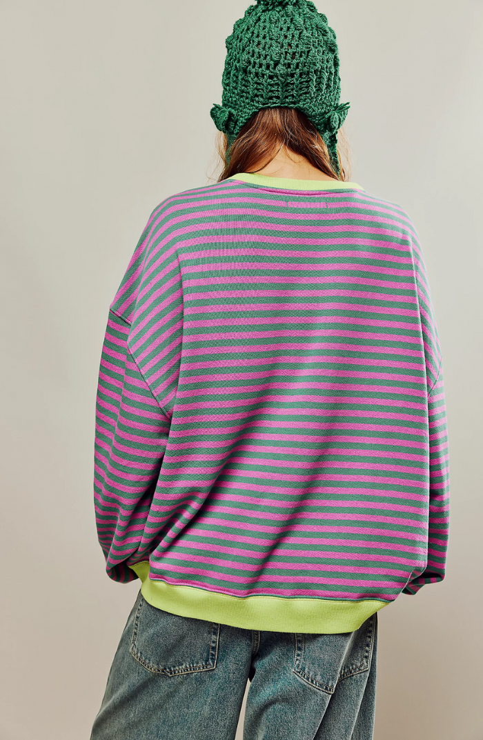 Gestreept Sweatshirt Dames – Comfortabel Overmaat Sweatshirt met Lange Mouwen
