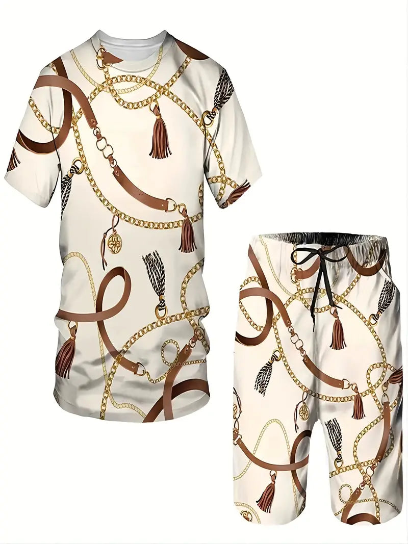 Bedrukte Heren Shirt en Shorts Set – Comfortabele Korte Mouwen en Casual Stijl