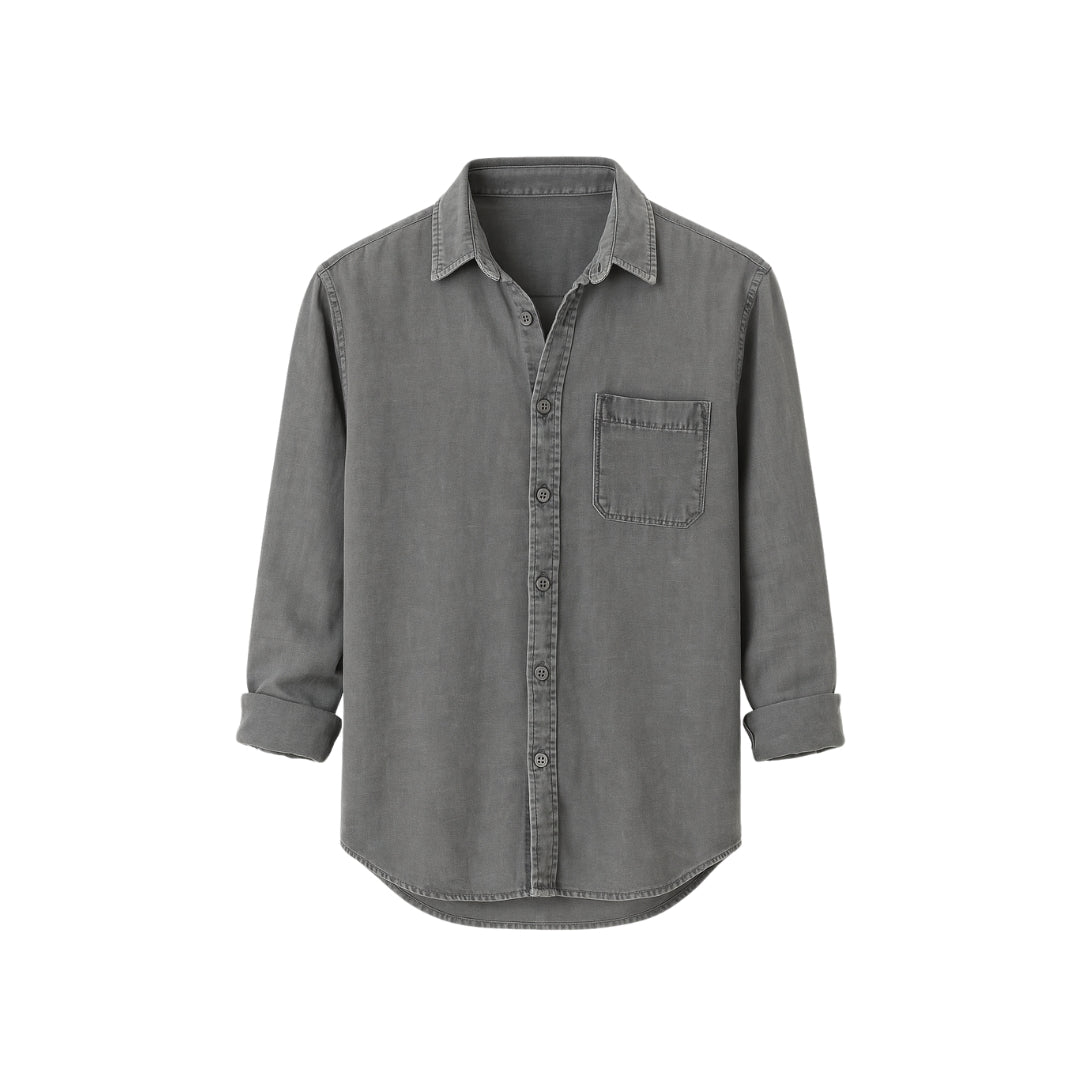 Heren Overhemd Lange Mouwen – Casual Overhemd met Opgerolde Mouwen en Borstzak