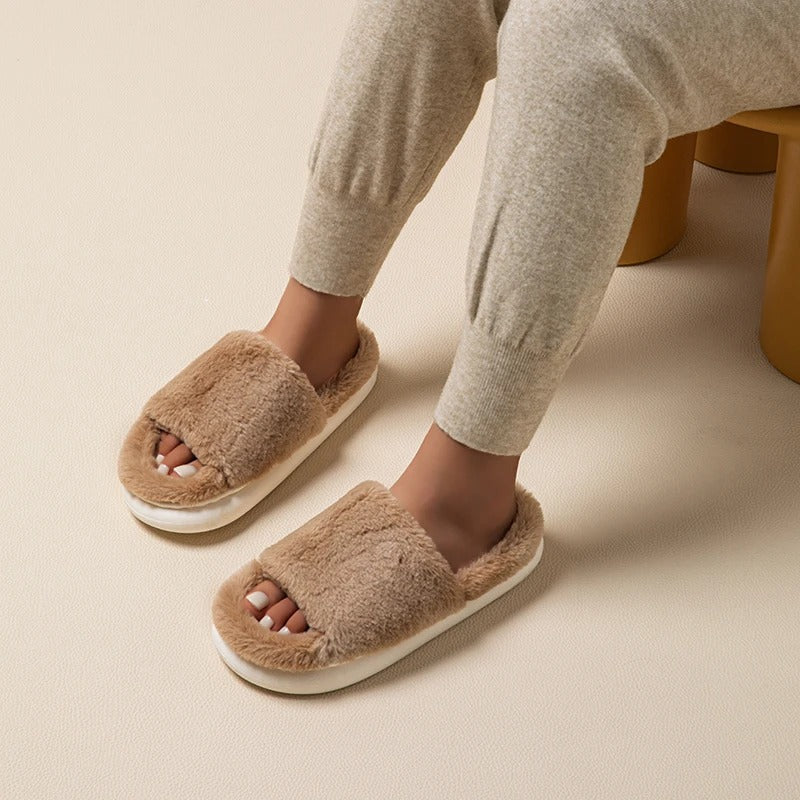 Huisschoenen Dames – Pluche Peep-Toe Slippers voor Comfort en Stijl