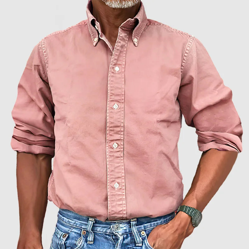 Herenhemd vintage gewassen – Lange mouwen casual shirt voor mannen