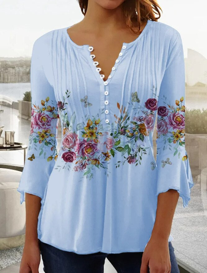 Bloemen-top dames – Elegante bloemenprint blouse met korte mouwen voor zomer