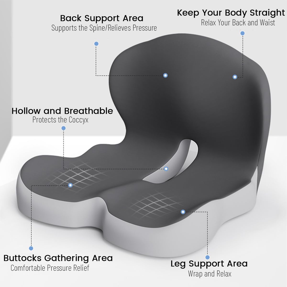 Ergonomisch Geheugenfoam Rug- en Zitkussen met Lendensteun