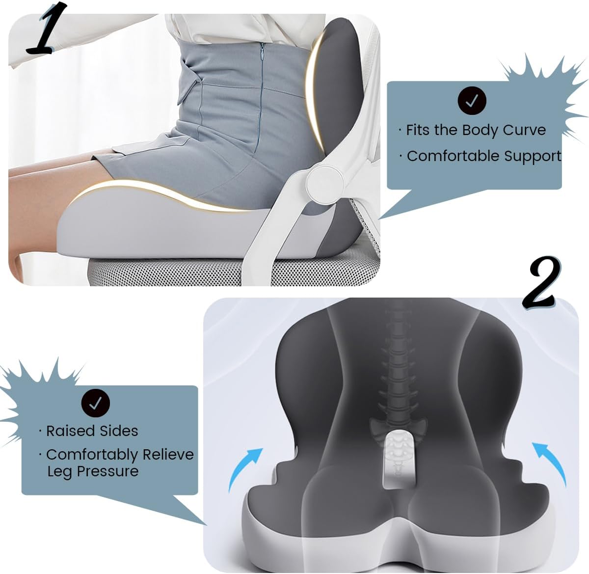 Ergonomisch Geheugenfoam Rug- en Zitkussen met Lendensteun
