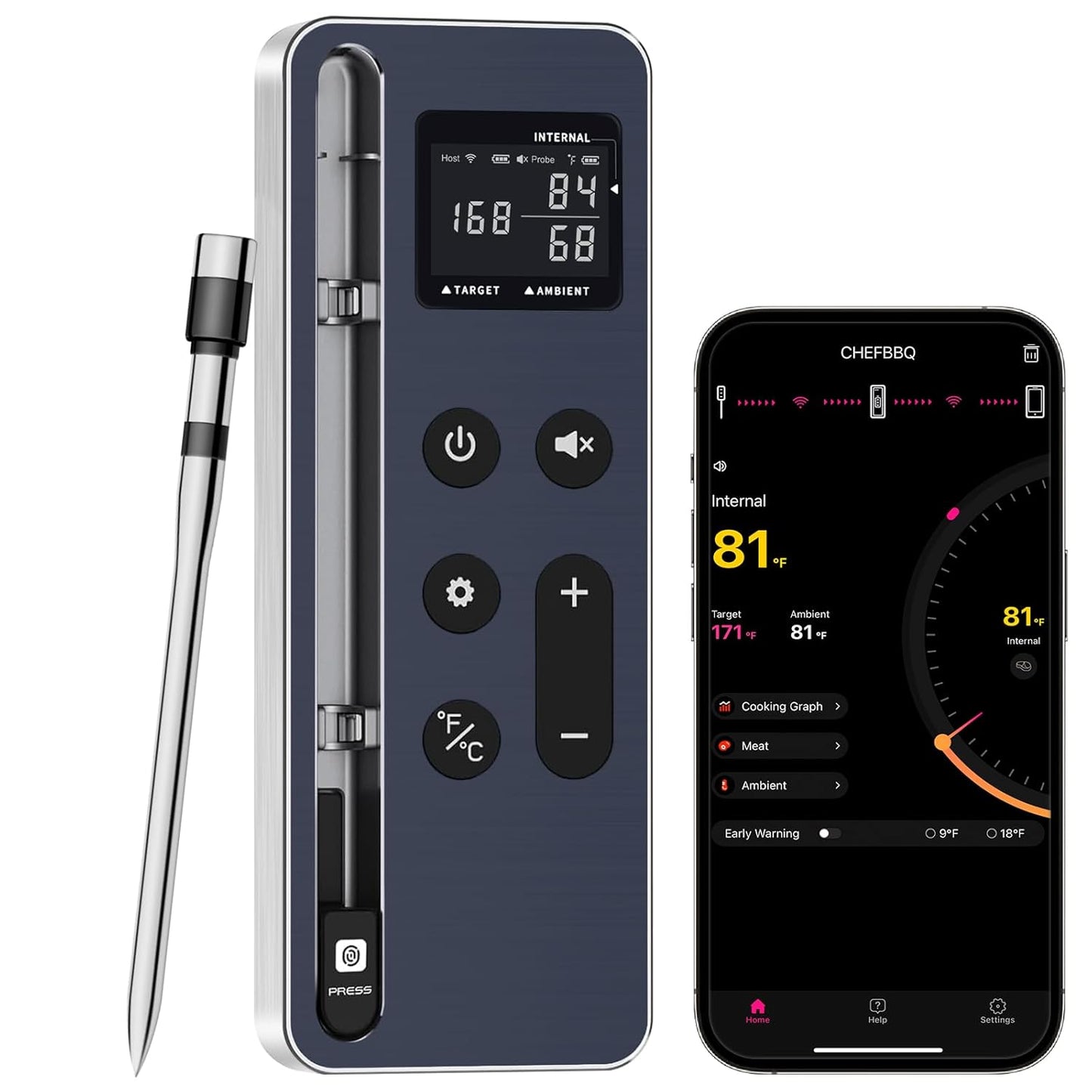 Bluetooth Vleesthermometer Digitale Draadloze Kookthermometer