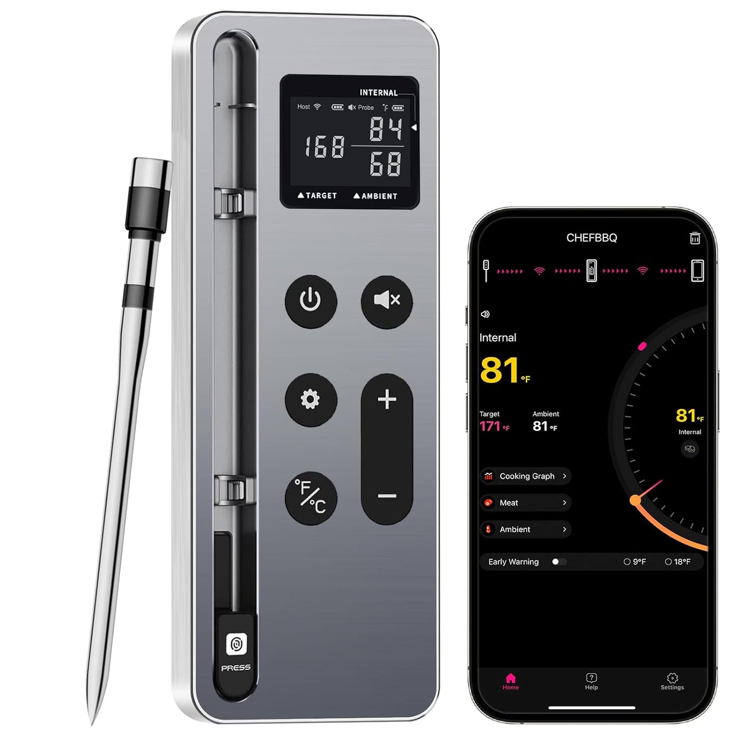 Bluetooth Vleesthermometer Digitale Draadloze Kookthermometer