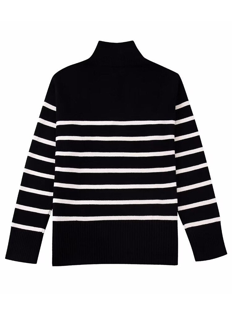 Gestreepte Pullover Dames – Comfortabele Rits Trui voor Casual en Sportief Gebruik