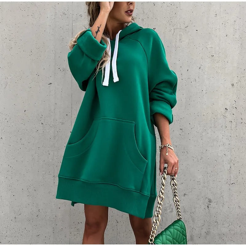 Oversized jurk dames – Comfortabele jurk met capuchon en kangoeroezak