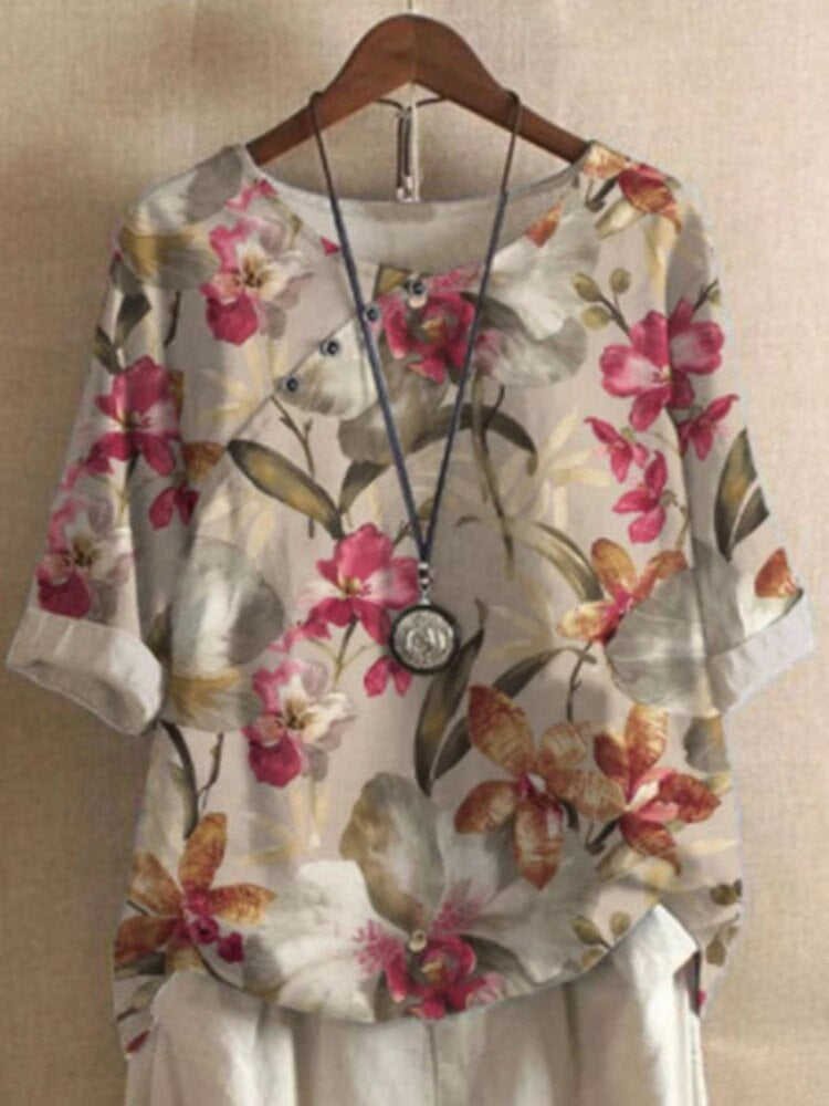 Damesblouse bedrukt – Stijlvolle blouse met korte mouwen en trendy design