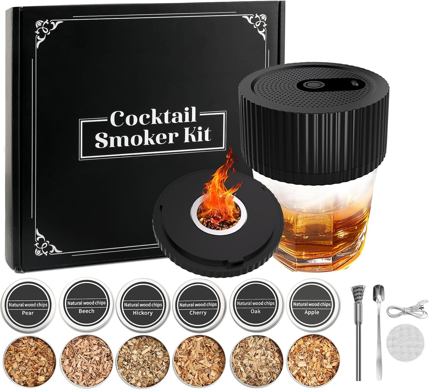 Elektrische Rookkit voor Whiskey met Aansteker en Houtsnippers