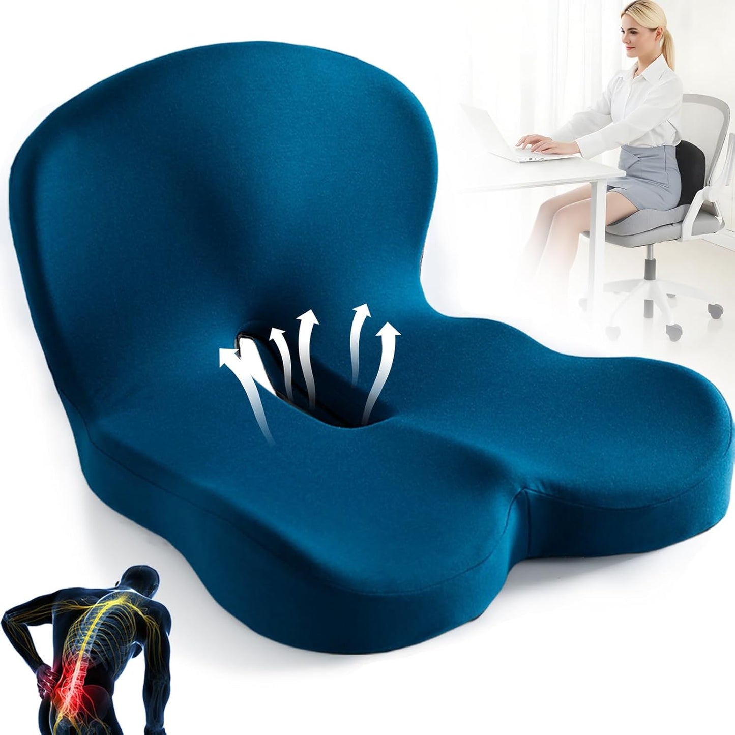 Ergonomisch Geheugenfoam Rug- en Zitkussen met Lendensteun