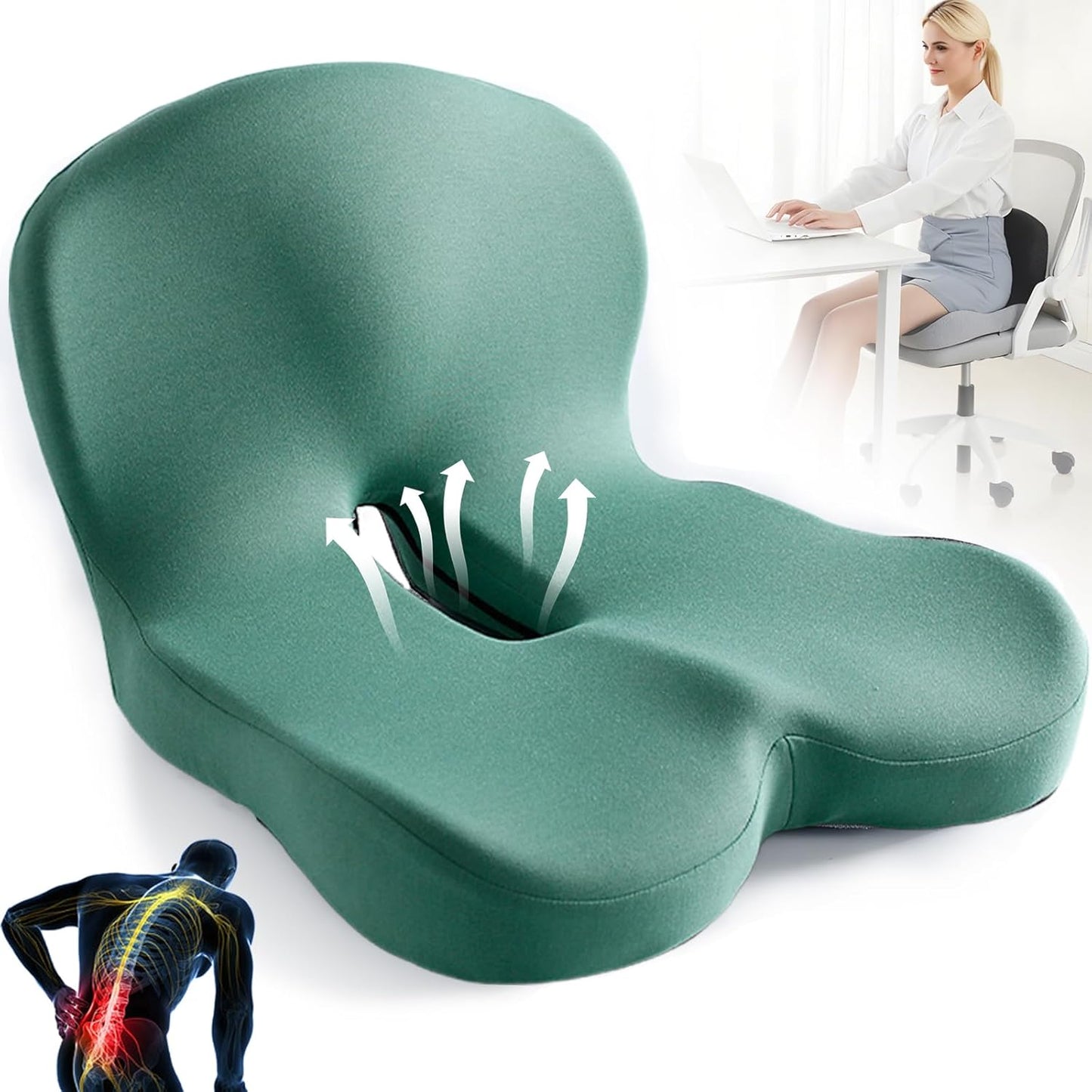 Ergonomisch Geheugenfoam Rug- en Zitkussen met Lendensteun