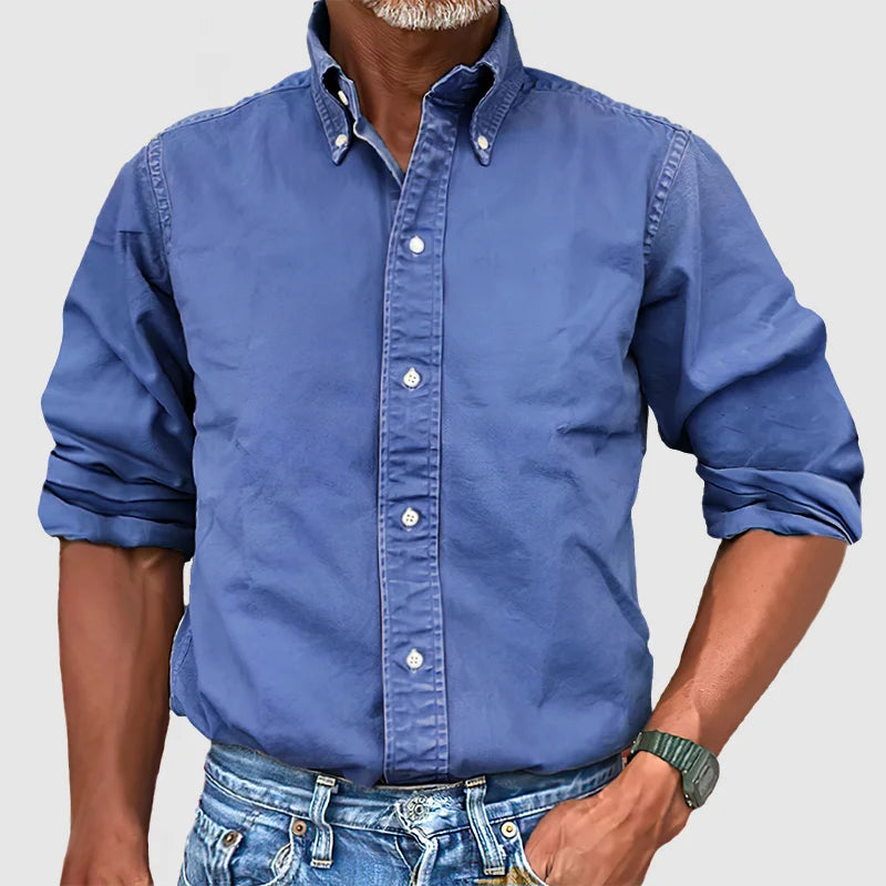 Herenhemd vintage gewassen – Lange mouwen casual shirt voor mannen