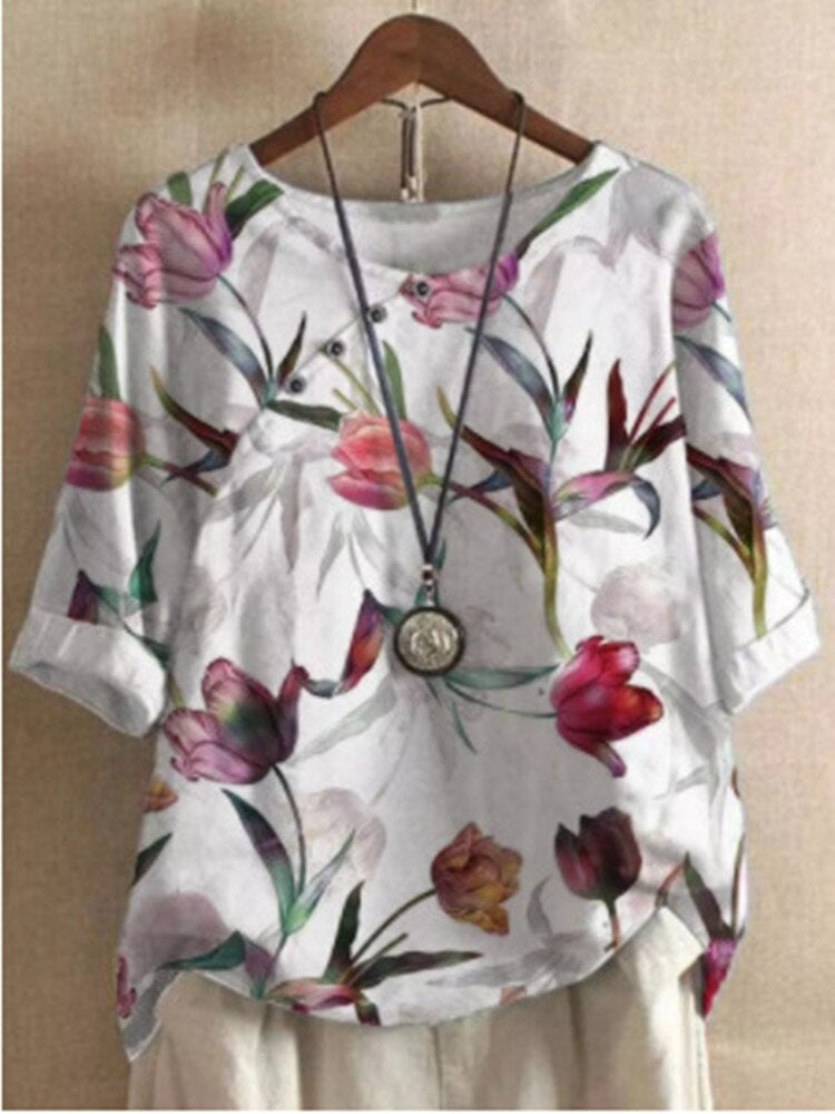 Damesblouse bedrukt – Stijlvolle blouse met korte mouwen en trendy design