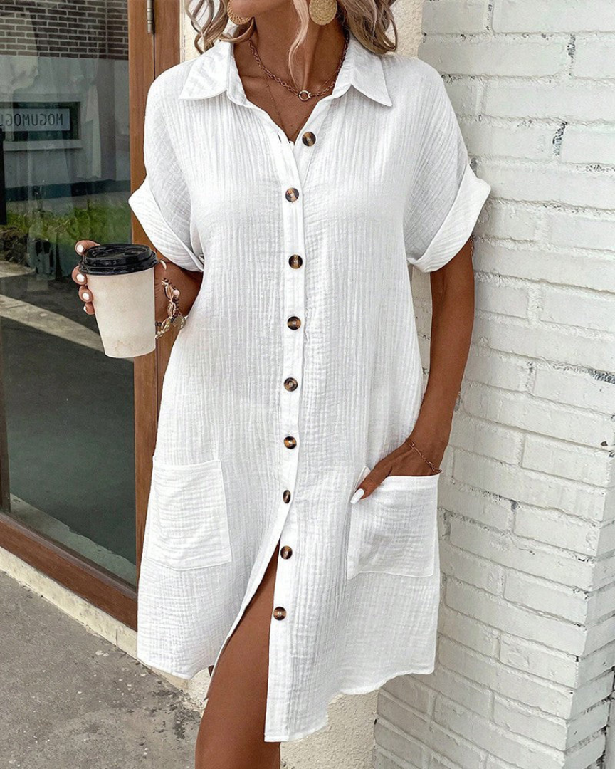 Dames Hemdkleed – Elegante jurk met knopen en comfortabele pasvorm
