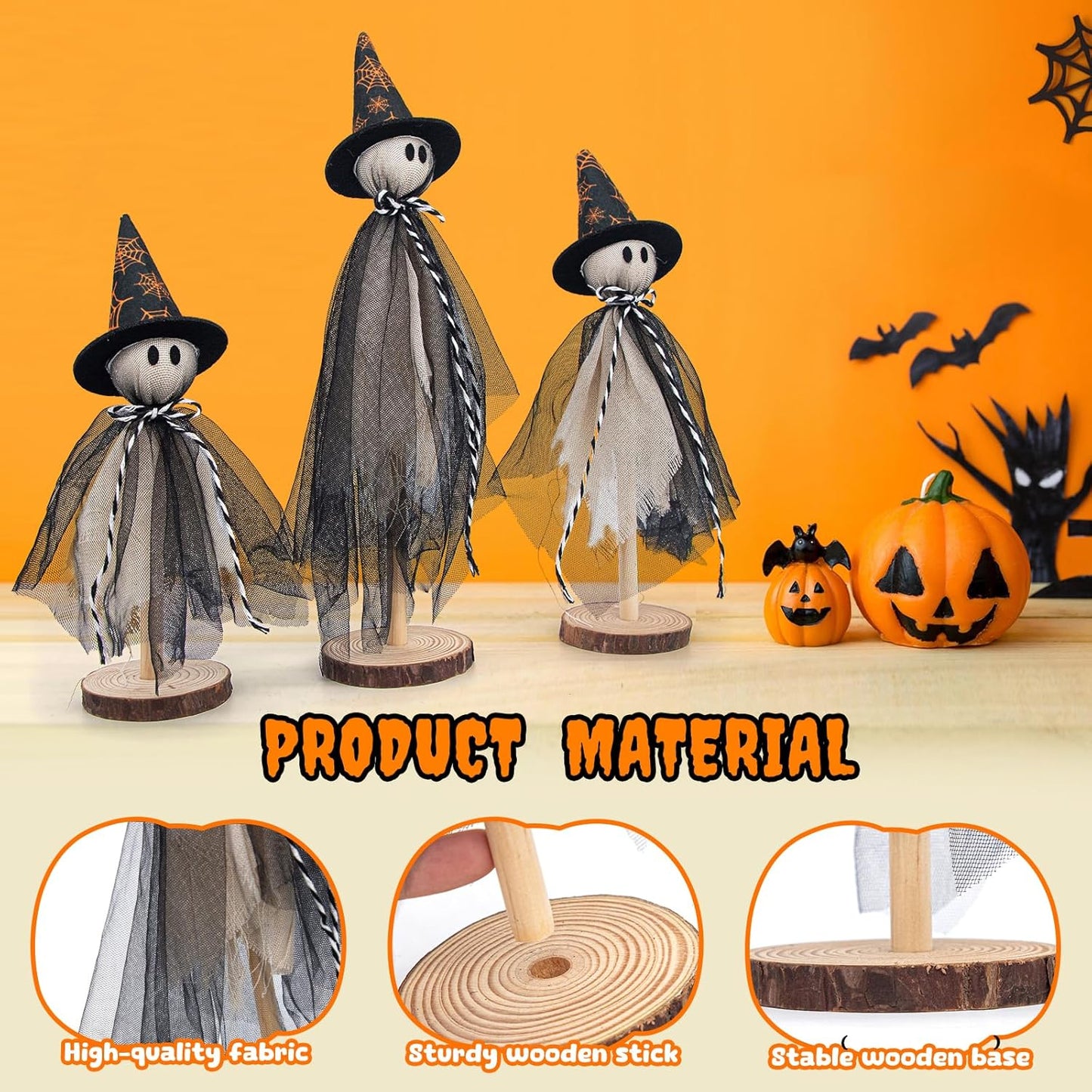 Houten Spook Halloween Decoraties Set van 3