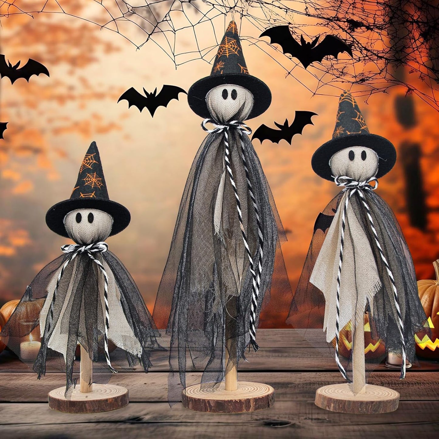 Houten Spook Halloween Decoraties Set van 3