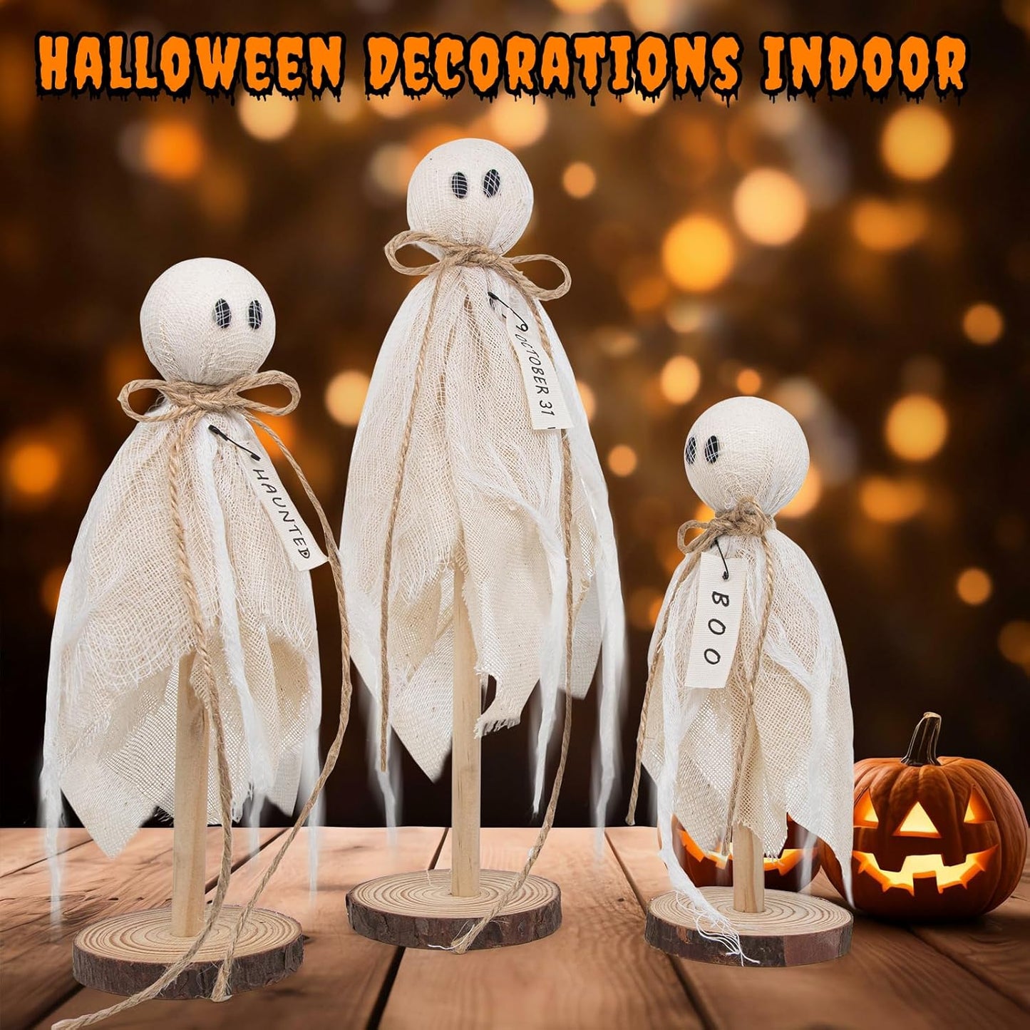 Houten Spook Halloween Decoraties Set van 3