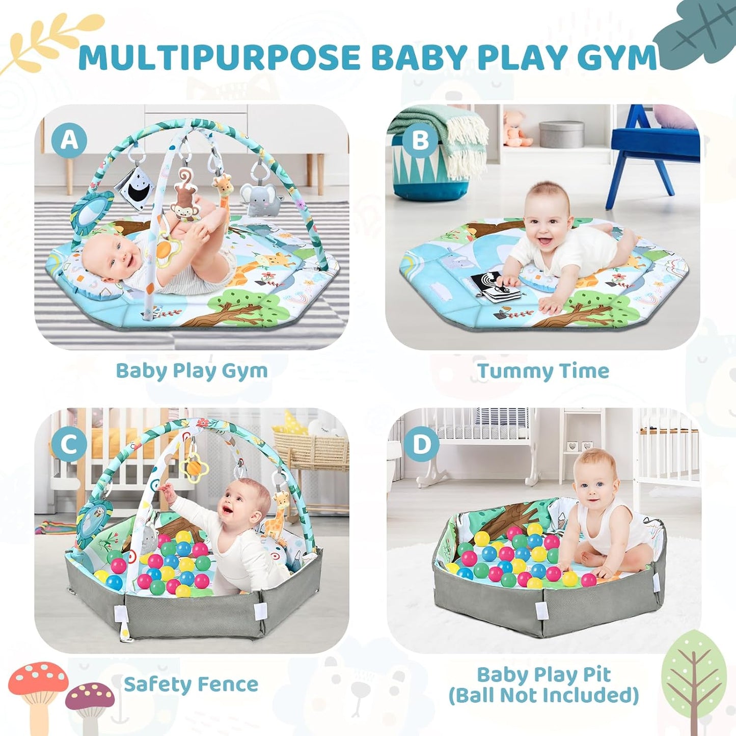 8-in-1 Baby Speelmat Ballenbak met Speelgoed voor Buikliggen
