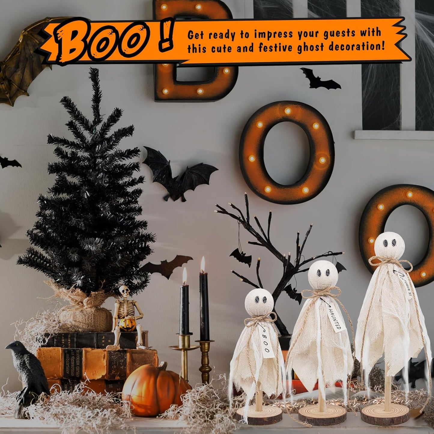 Houten Spook Halloween Decoraties Set van 3