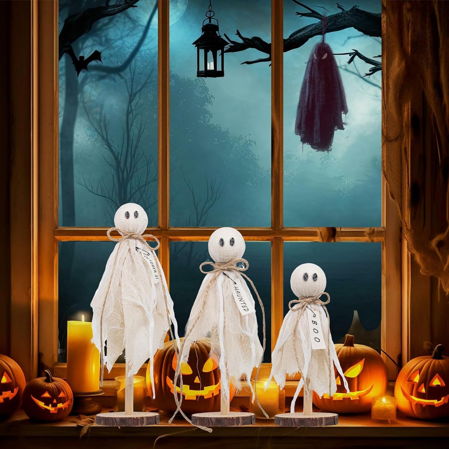Houten Spook Halloween Decoraties Set van 3