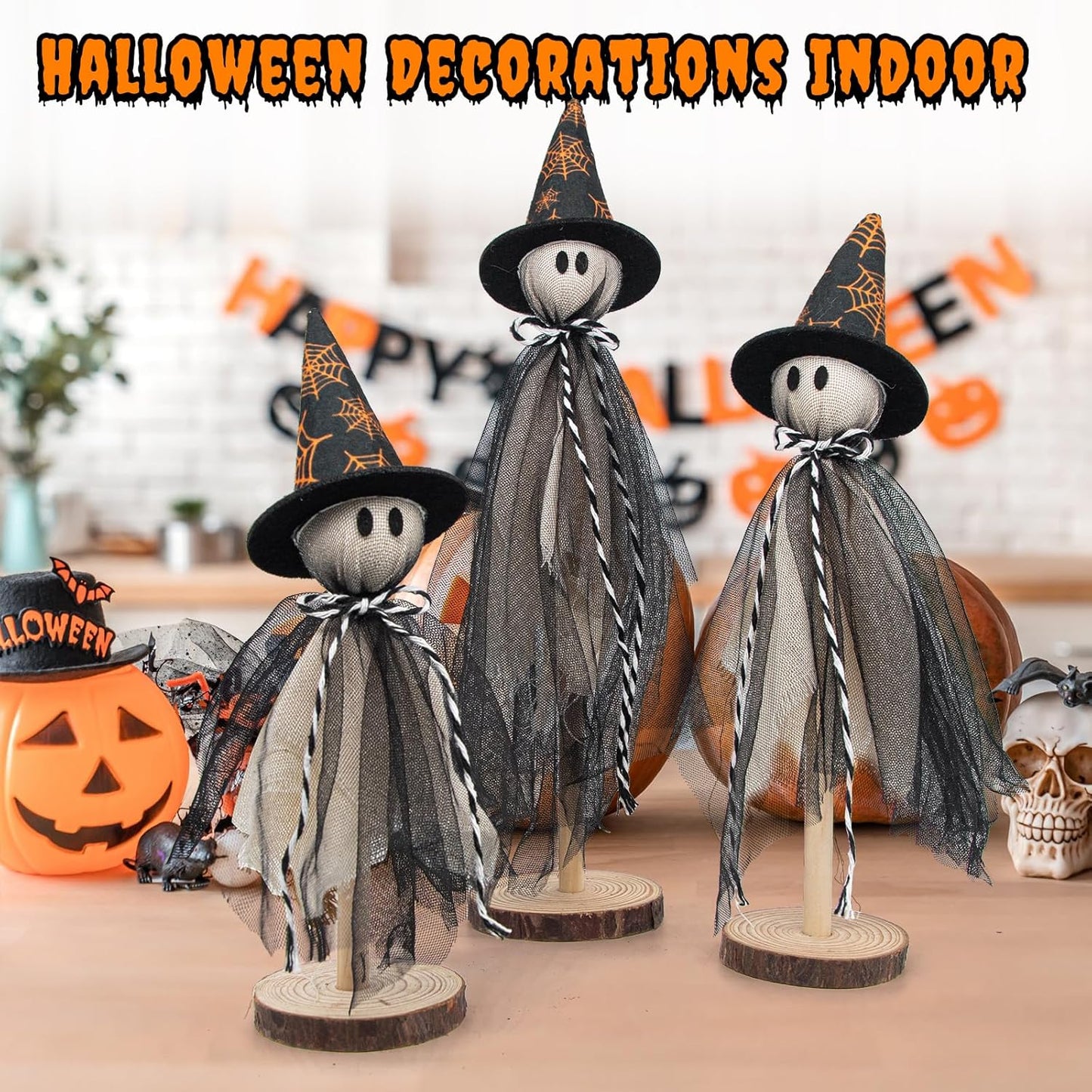 Houten Spook Halloween Decoraties Set van 3