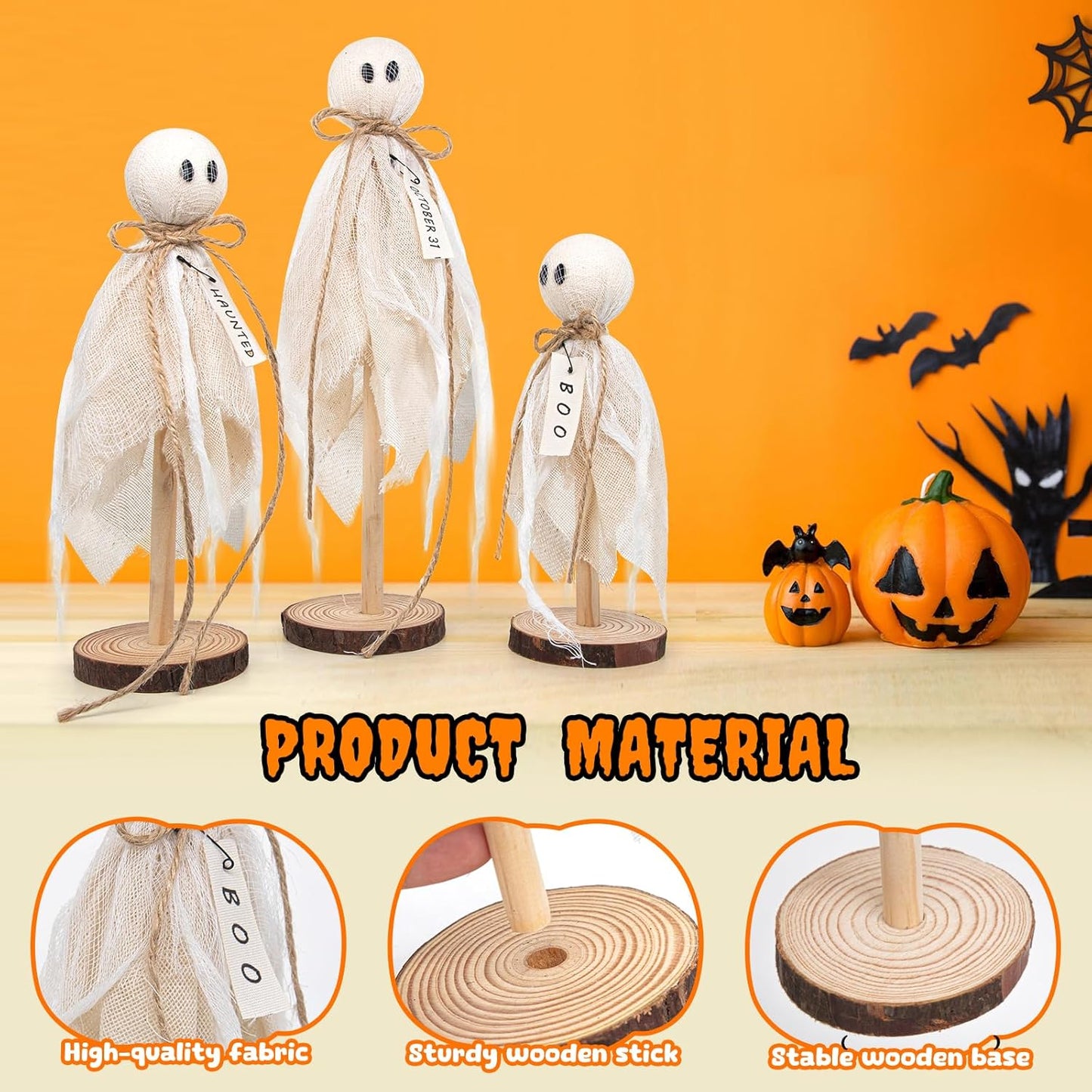 Houten Spook Halloween Decoraties Set van 3