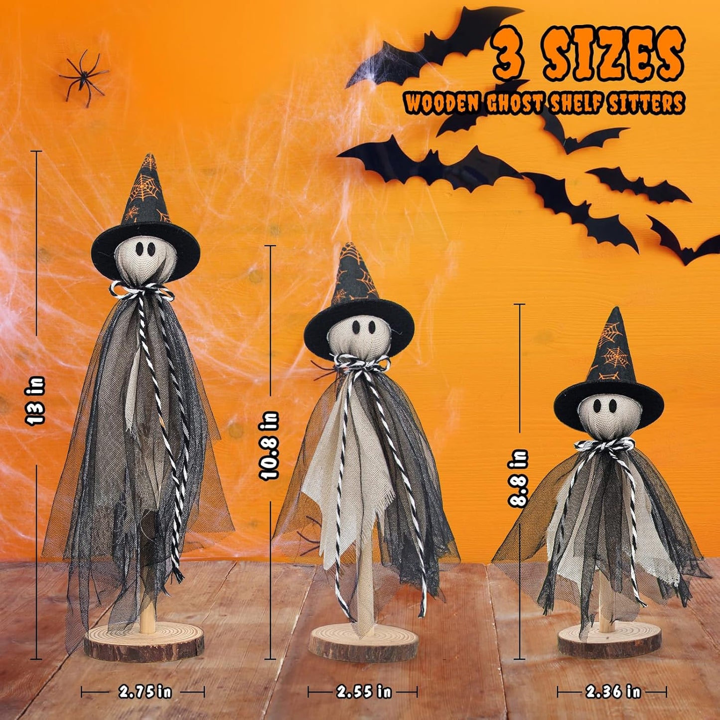 Houten Spook Halloween Decoraties Set van 3