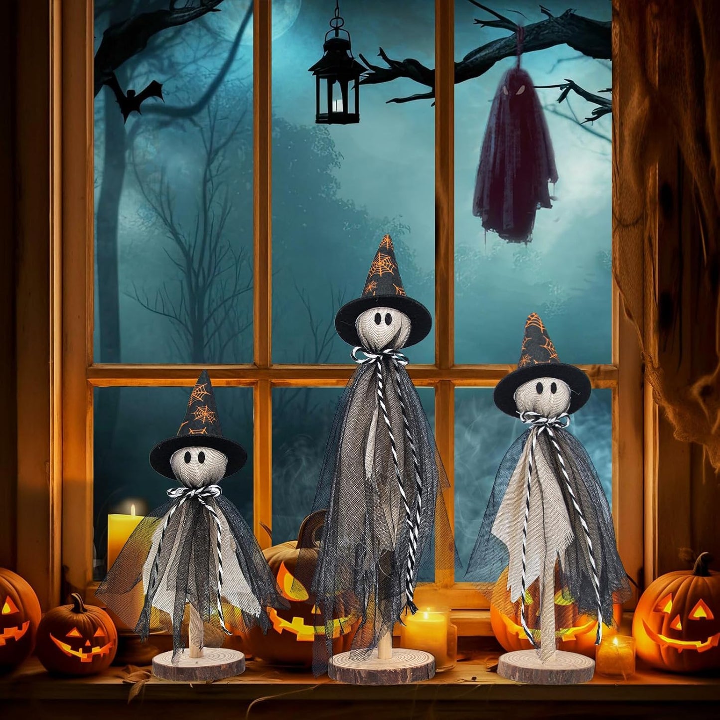 Houten Spook Halloween Decoraties Set van 3
