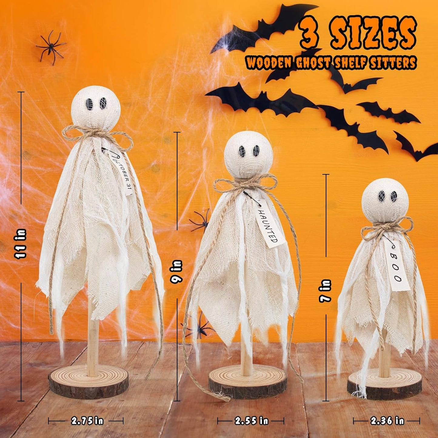 Houten Spook Halloween Decoraties Set van 3