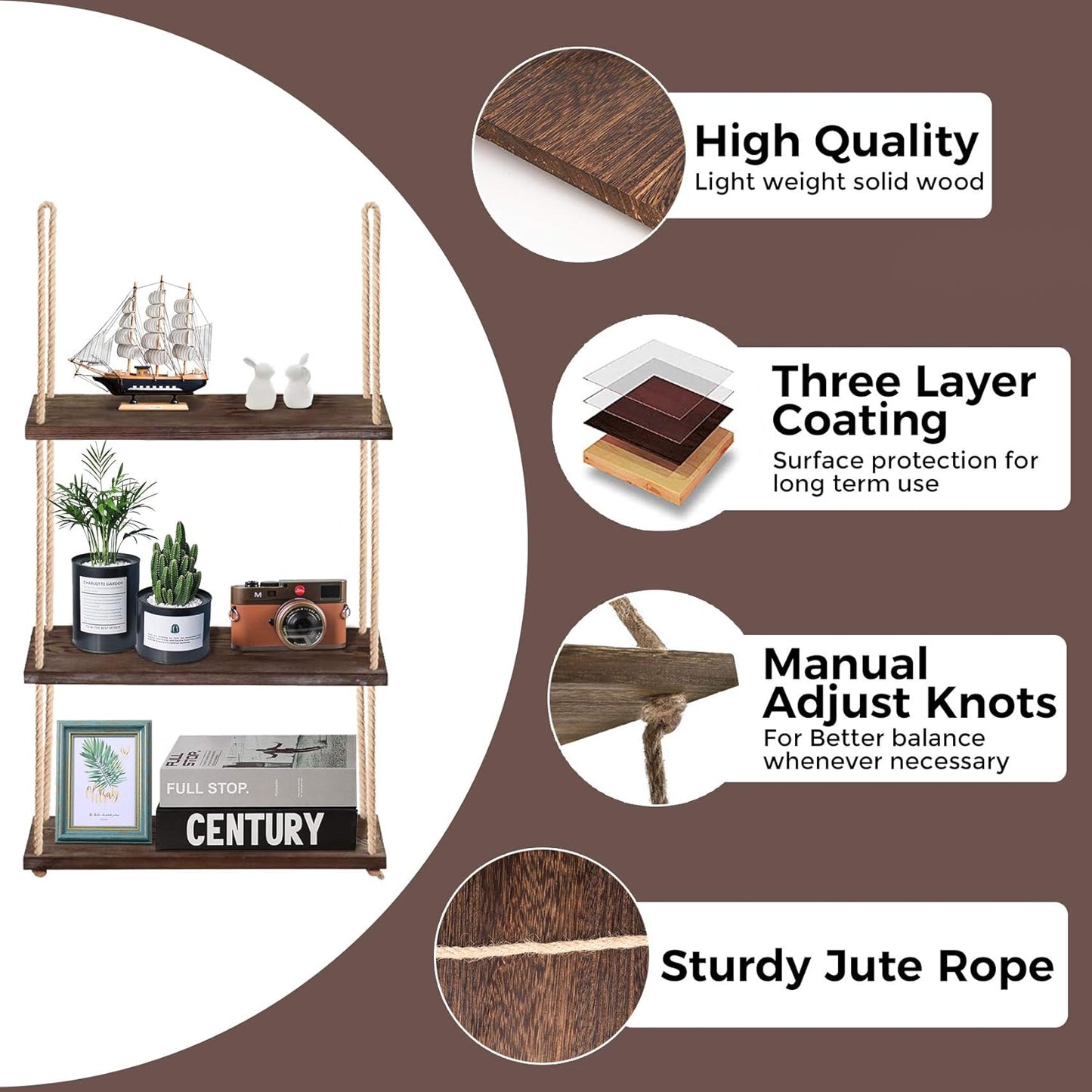 Wandplank 3-laags Hangend voor Planten Decoratie Binnen