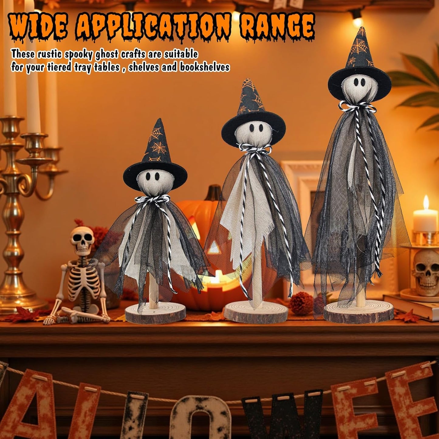 Houten Spook Halloween Decoraties Set van 3