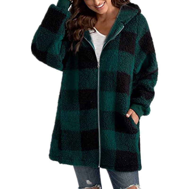 Geruite Damesjas met Capuchon – Warme en Stijlvolle Jas voor Herfst en Winter