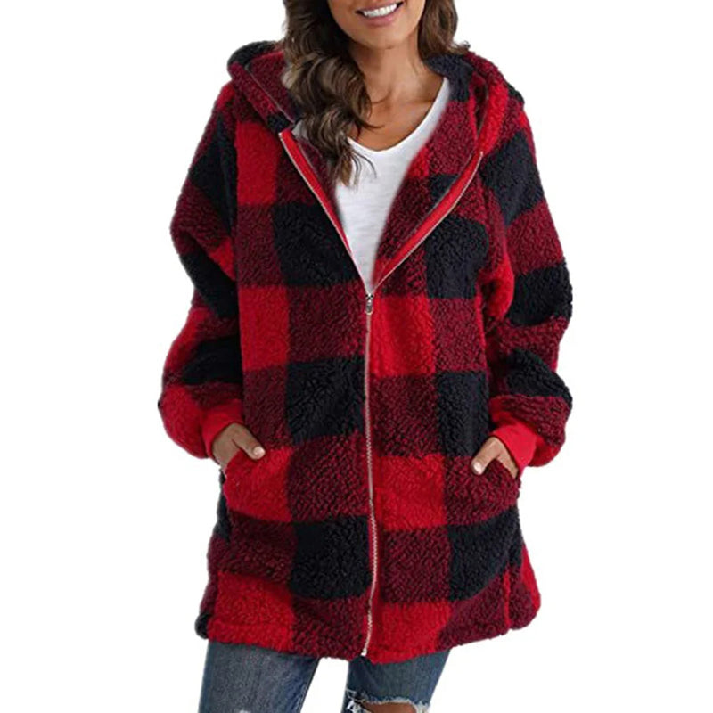 Geruite Damesjas met Capuchon – Warme en Stijlvolle Jas voor Herfst en Winter
