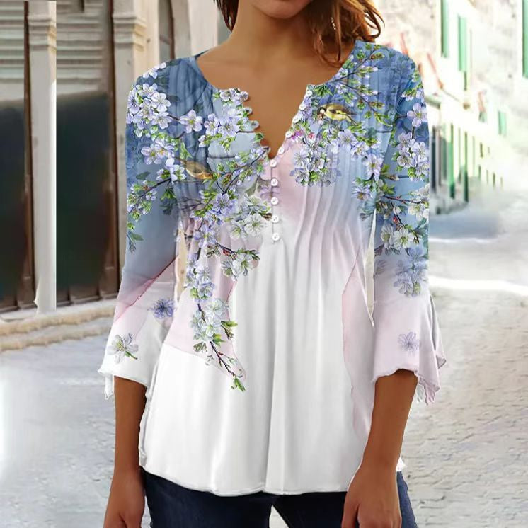 Bloemen-top dames – Elegante bloemenprint blouse met korte mouwen voor zomer