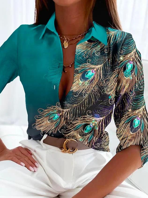 Dames Blouse met Verenpatroon – Elegante en Lichte Top voor Feestelijke Gelegenheden