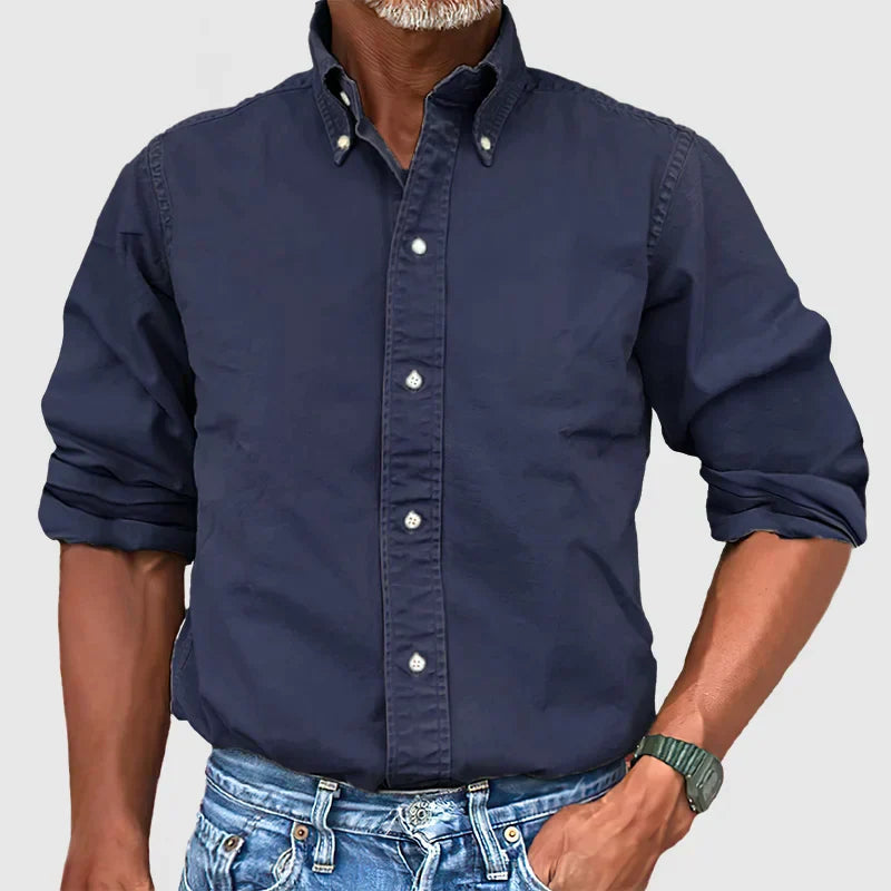 Herenhemd vintage gewassen – Lange mouwen casual shirt voor mannen