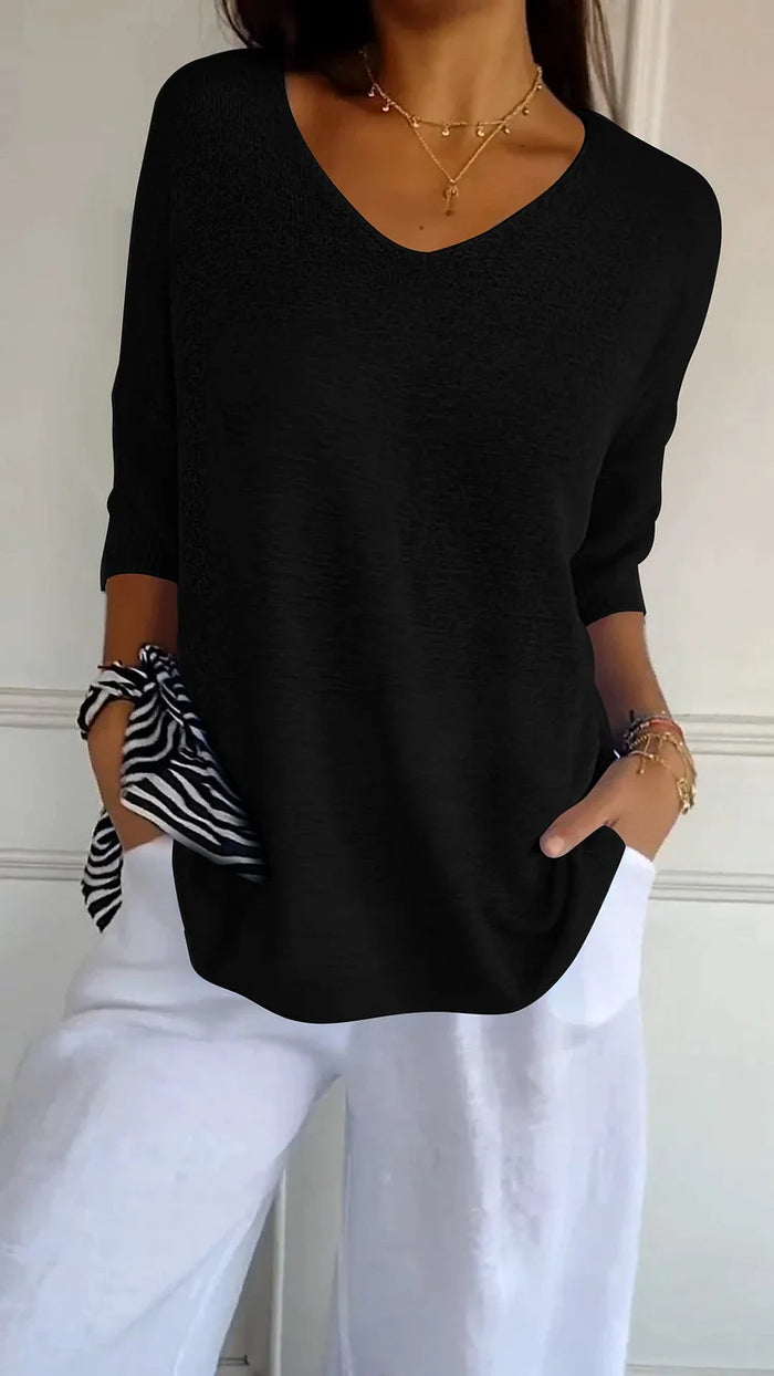 Top met V-hals dames – Elegante blouse met V-hals, casual en trendy stijl
