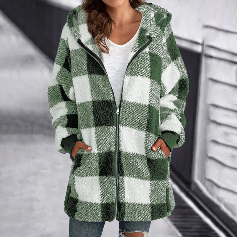 Geruite Damesjas met Capuchon – Warme en Stijlvolle Jas voor Herfst en Winter