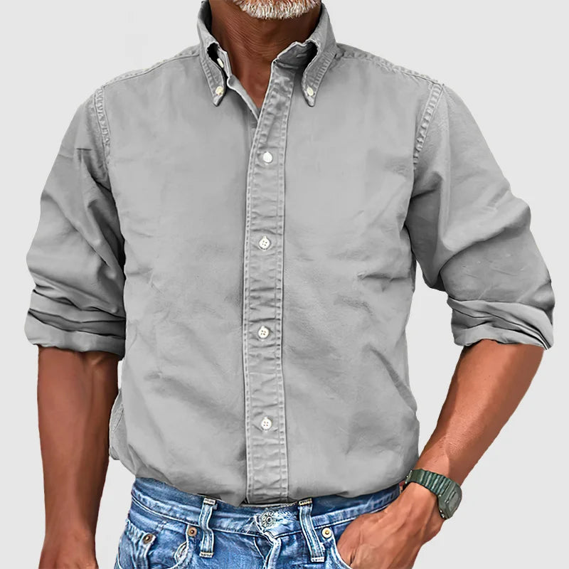 Herenhemd vintage gewassen – Lange mouwen casual shirt voor mannen