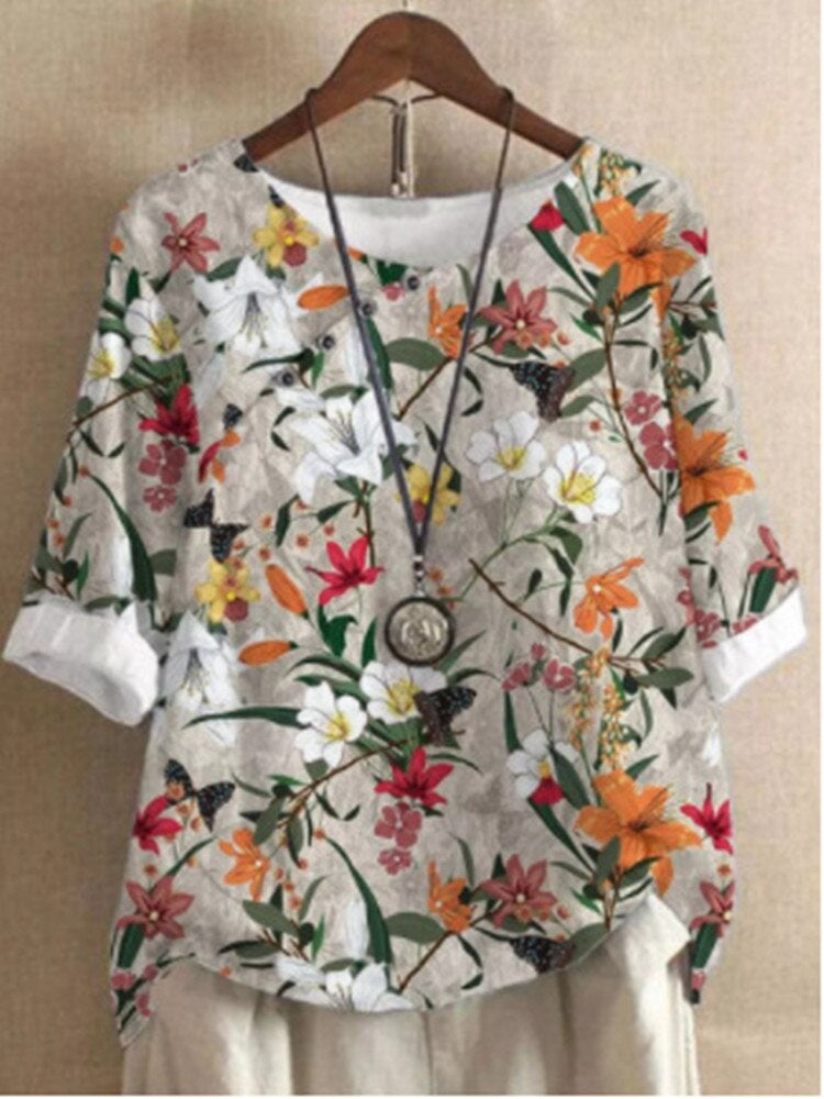 Damesblouse bedrukt – Stijlvolle blouse met korte mouwen en trendy design