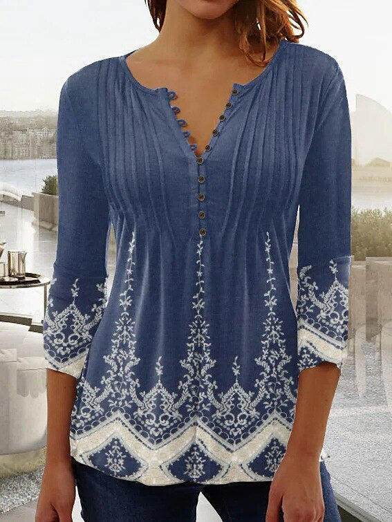 Bloemen-top dames – Elegante bloemenprint blouse met korte mouwen voor zomer