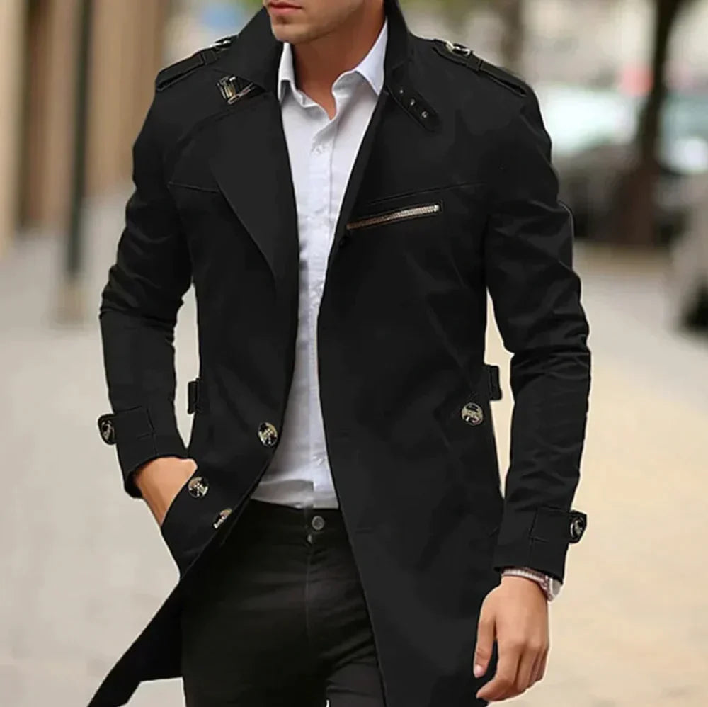 Trenchcoat Heren – Elegante Lange Jas van Hoogwaardige Materialen voor Koud Weer