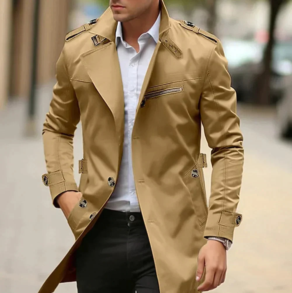 Trenchcoat Heren – Elegante Lange Jas van Hoogwaardige Materialen voor Koud Weer